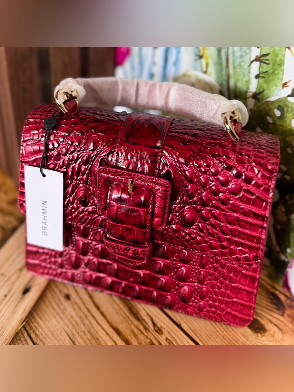 WRAPPED STRAPS Brahmin Small Hallie Merlot Ombre Melbourne NWT Red leather bag - Picture 3 of 14